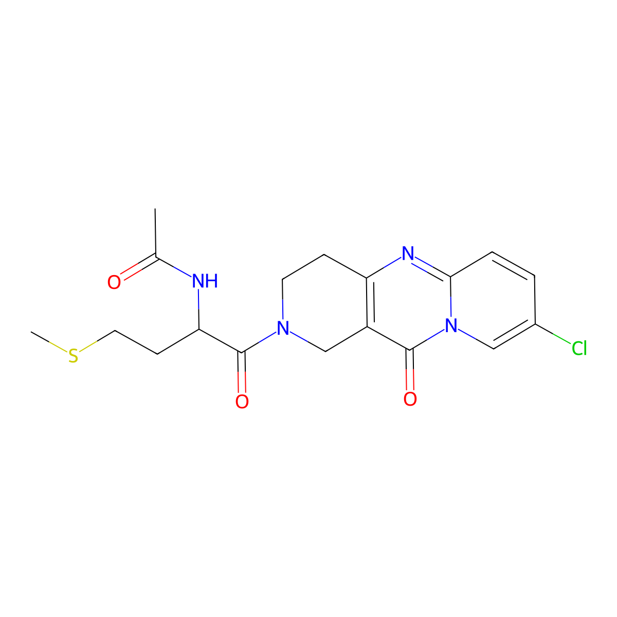 N-(1-(8-chloro-11-oxo-3,4-dihydro-1H-dipyrido[1,2-a:4',3'-d]pyrimidin-2(11H)-yl)-4-(methylthio)-1-oxobutan-2-yl)acetamide molecular structure, CAS 2034201-99-3