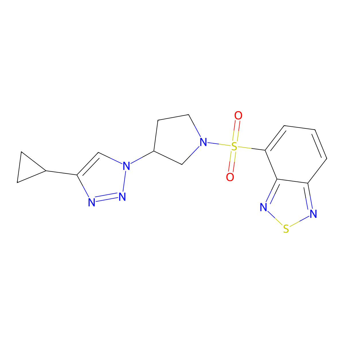 4-((3-(4-cyclopropyl-1H-1,2,3-triazol-1-yl)pyrrolidin-1-yl)sulfonyl)benzo[c][1,2,5]thiadiazole molecular structure, CAS 2034202-02-1