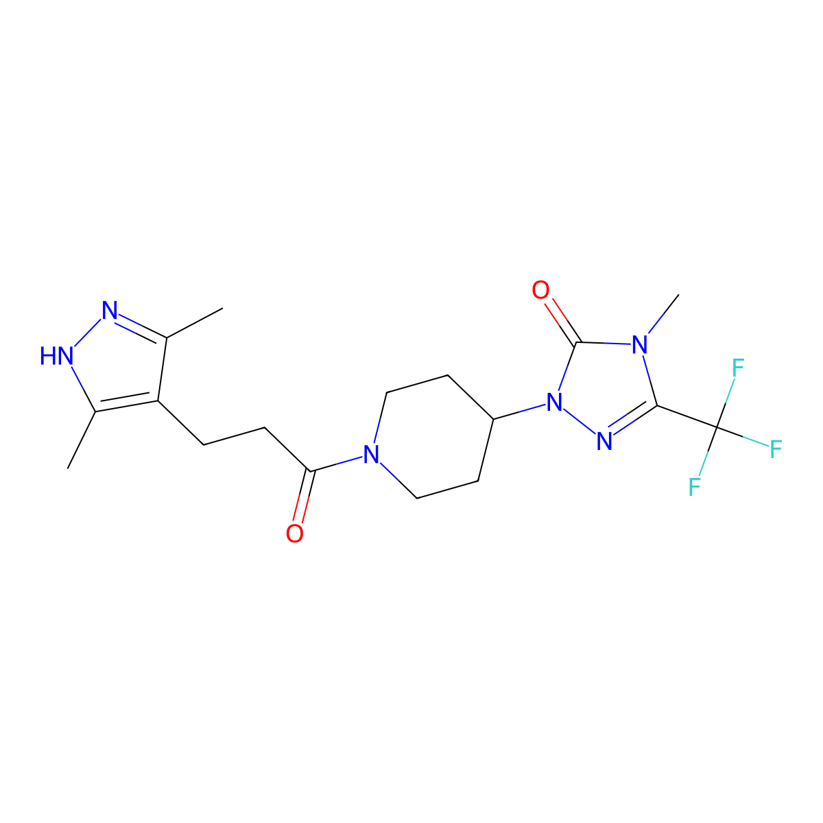 1-(1-(3-(3,5-dimethyl-1H-pyrazol-4-yl)propanoyl)piperidin-4-yl)-4-methyl-3-(trifluoromethyl)-1H-1,2,4-triazol-5(4H)-one molecular structure, CAS 2034202-06-5