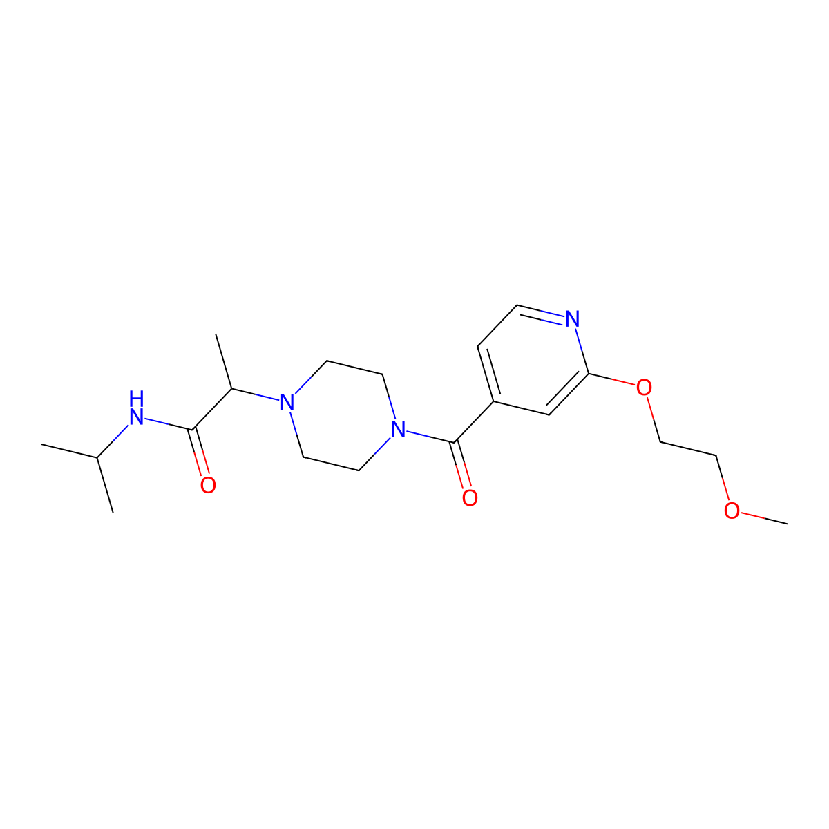 N-isopropyl-2-(4-(2-(2-methoxyethoxy)isonicotinoyl)piperazin-1-yl)propanamide molecular structure, CAS 2034202-13-4