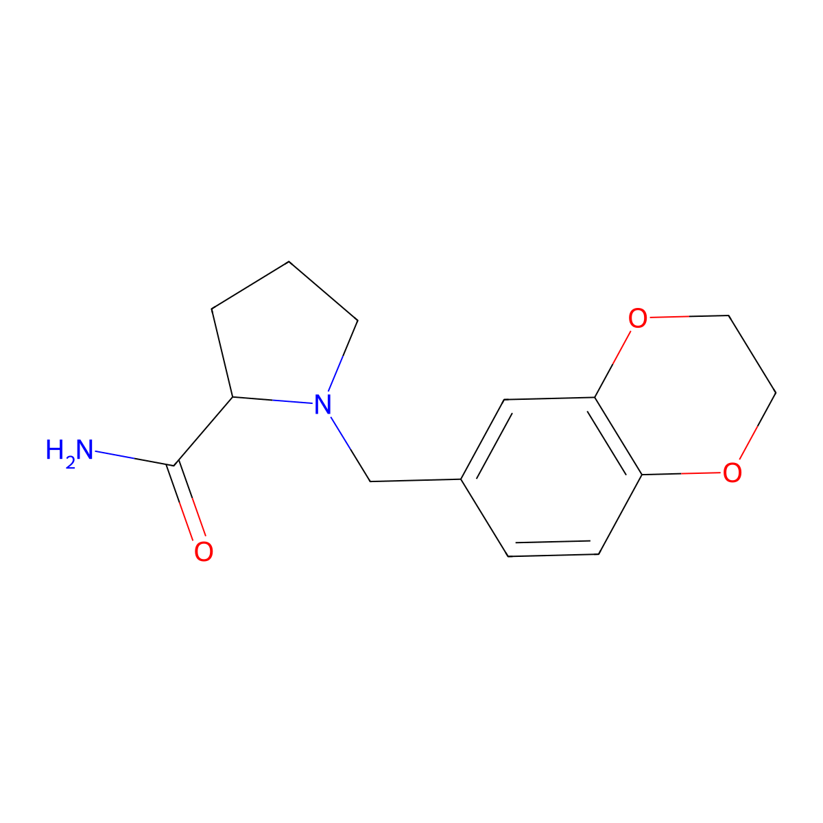 1-((2,3-Dihydrobenzo[b][1,4]dioxin-6-yl)methyl)pyrrolidine-2-carboxamide molecular structure, CAS 2034202-14-5