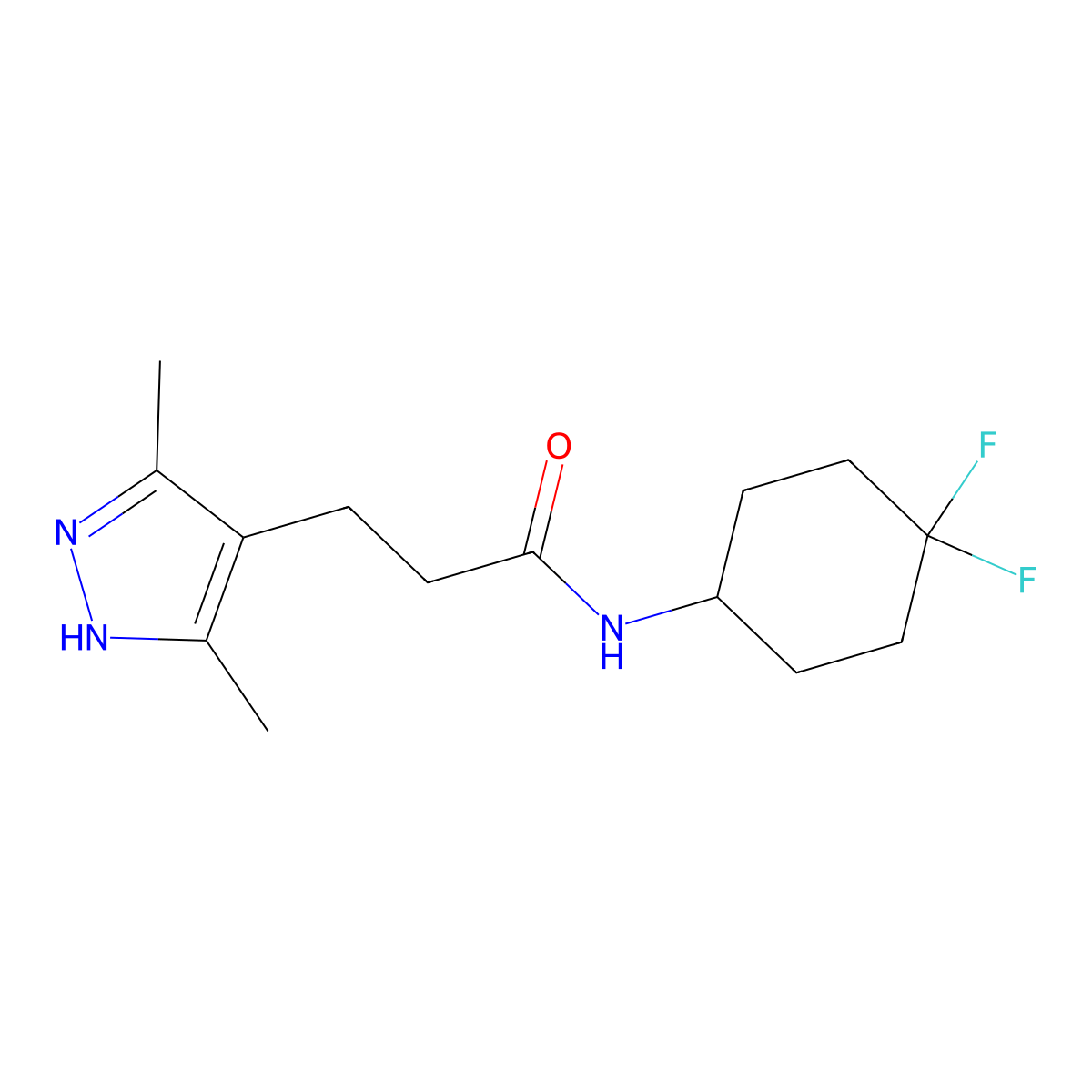 N-(4,4-difluorocyclohexyl)-3-(3,5-dimethyl-1H-pyrazol-4-yl)propanamide molecular structure, CAS 2034202-16-7