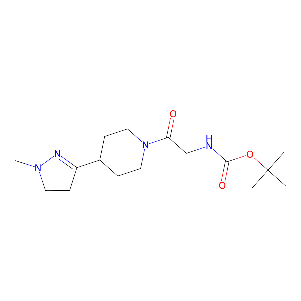 tert-butyl (2-(4-(1-methyl-1H-pyrazol-3-yl)piperidin-1-yl)-2-oxoethyl)carbamate molecular structure, CAS 2034202-24-7