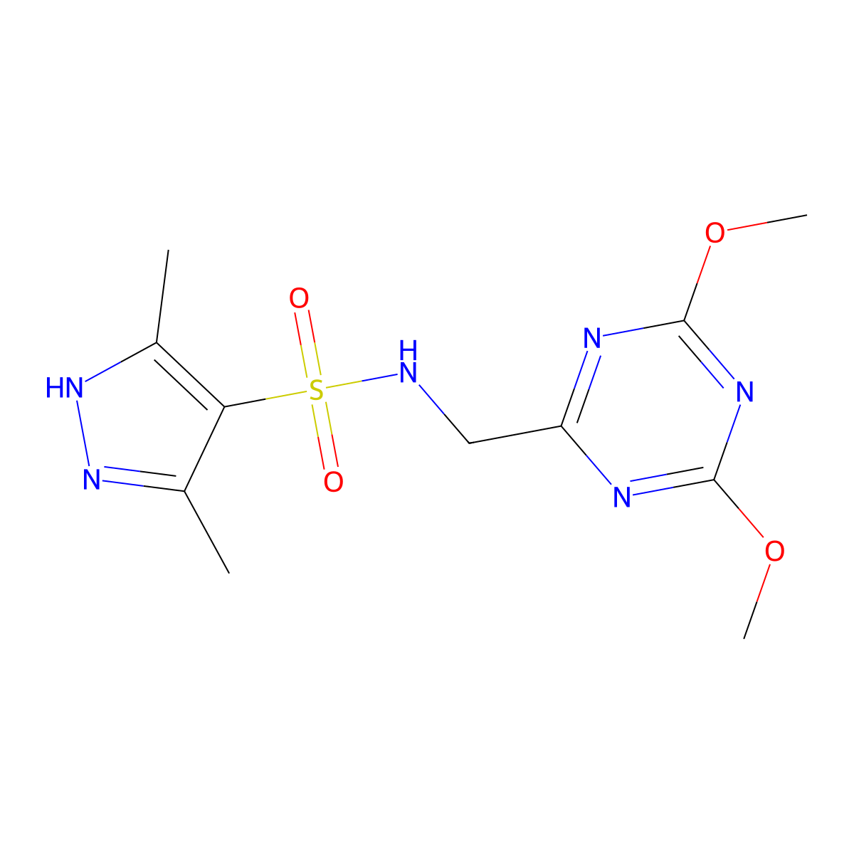 N-[(4,6-dimethoxy-1,3,5-triazin-2-yl)methyl]-3,5-dimethyl-1H-pyrazole-4-sulfonamide molecular structure, CAS 2034202-26-9