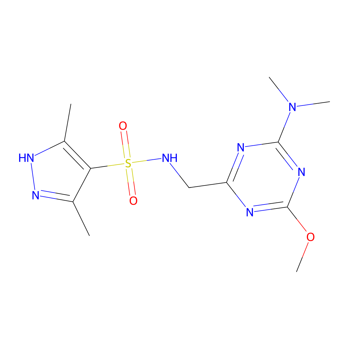 N-{[4-(dimethylamino)-6-methoxy-1,3,5-triazin-2-yl]methyl}-3,5-dimethyl-1H-pyrazole-4-sulfonamide molecular structure, CAS 2034202-30-5