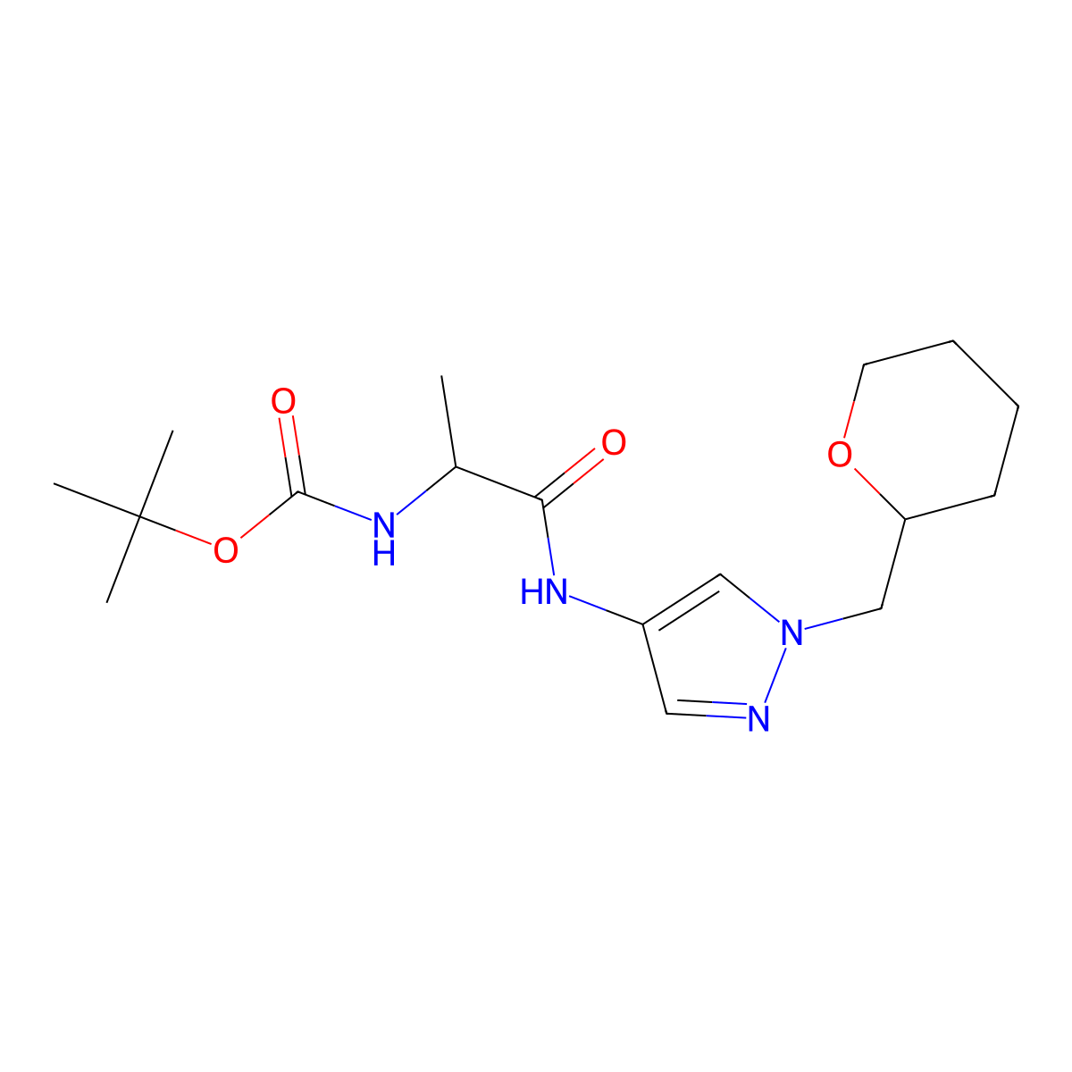 tert-butyl N-[1-({1-[(oxan-2-yl)methyl]-1H-pyrazol-4-yl}carbamoyl)ethyl]carbamate molecular structure, CAS 2034202-44-1