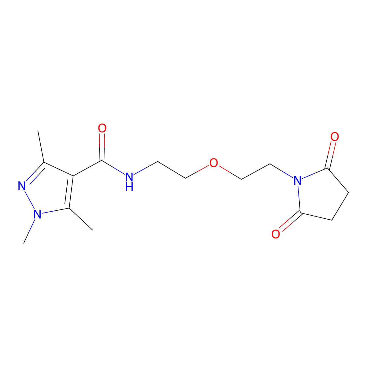 N-(2-(2-(2,5-dioxopyrrolidin-1-yl)ethoxy)ethyl)-1,3,5-trimethyl-1H-pyrazole-4-carboxamide molecular structure, CAS 2034202-50-9