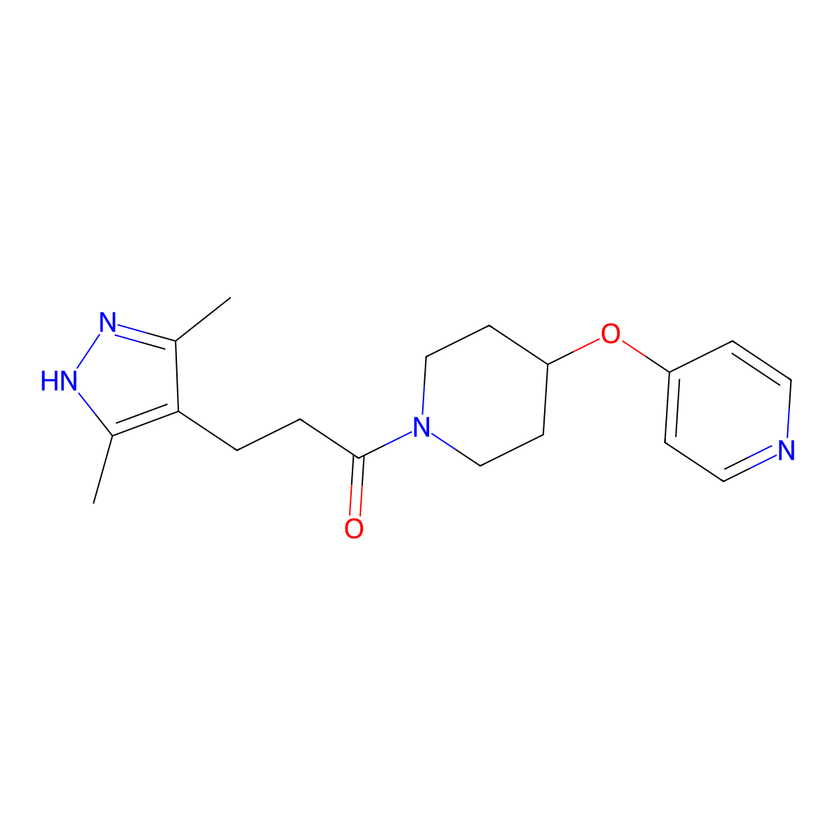 3-(3,5-dimethyl-1H-pyrazol-4-yl)-1-[4-(pyridin-4-yloxy)piperidin-1-yl]propan-1-one molecular structure, CAS 2034202-52-1