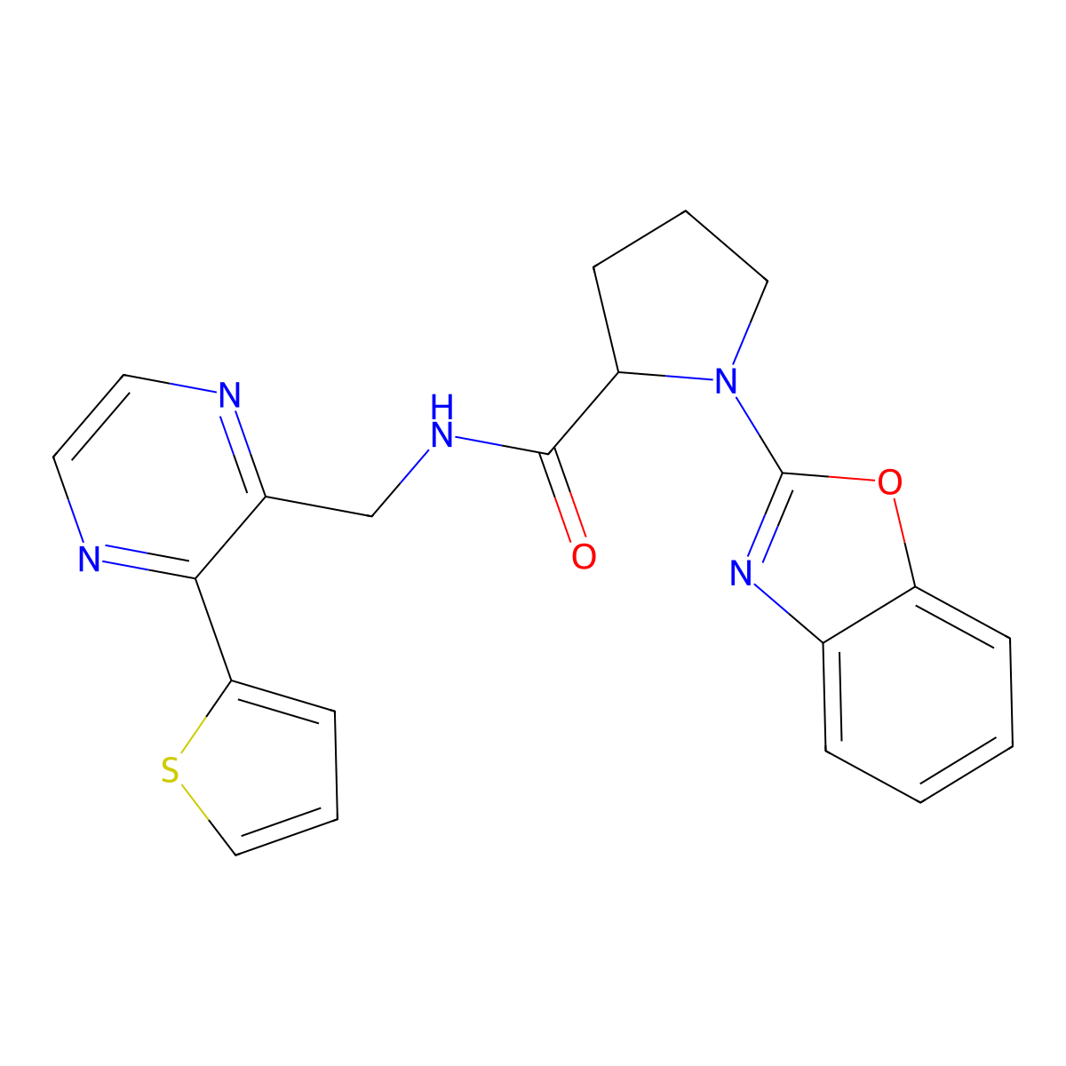 1-(benzo[d]oxazol-2-yl)-N-((3-(thiophen-2-yl)pyrazin-2-yl)methyl)pyrrolidine-2-carboxamide molecular structure, CAS 2034203-72-8