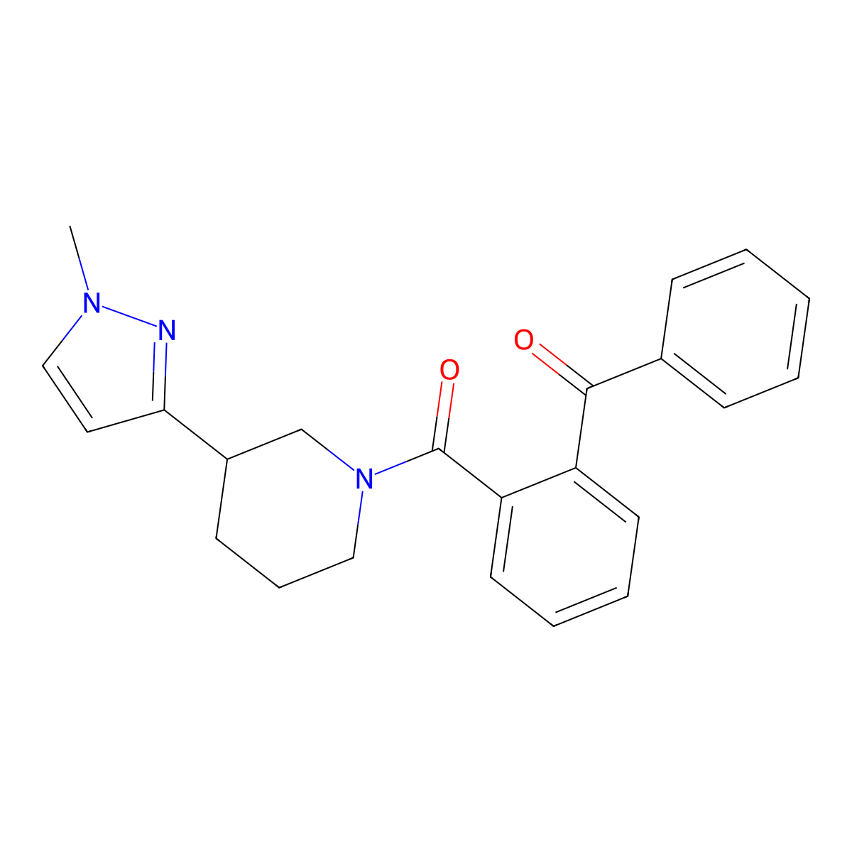 (2-benzoylphenyl)(3-(1-methyl-1H-pyrazol-3-yl)piperidin-1-yl)methanone molecular structure, CAS 2034203-76-2