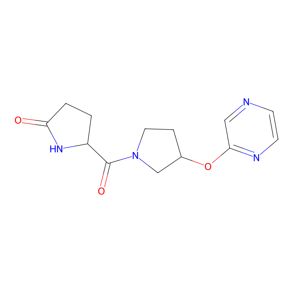 5-[3-(Pyrazin-2-yloxy)pyrrolidine-1-carbonyl]pyrrolidin-2-one molecular structure, CAS 2034203-81-9