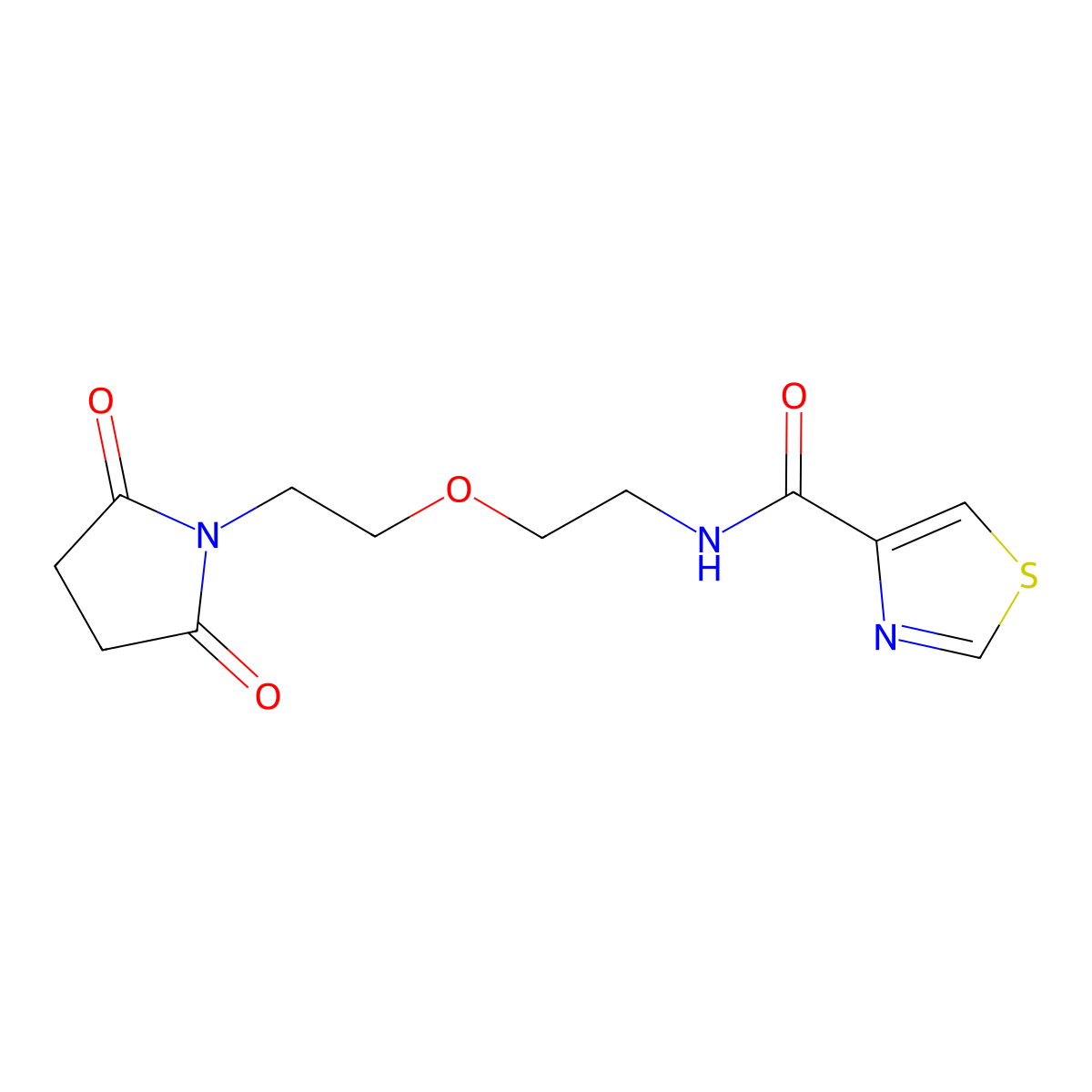 N-(2-(2-(2,5-dioxopyrrolidin-1-yl)ethoxy)ethyl)thiazole-4-carboxamide molecular structure, CAS 2034203-82-0