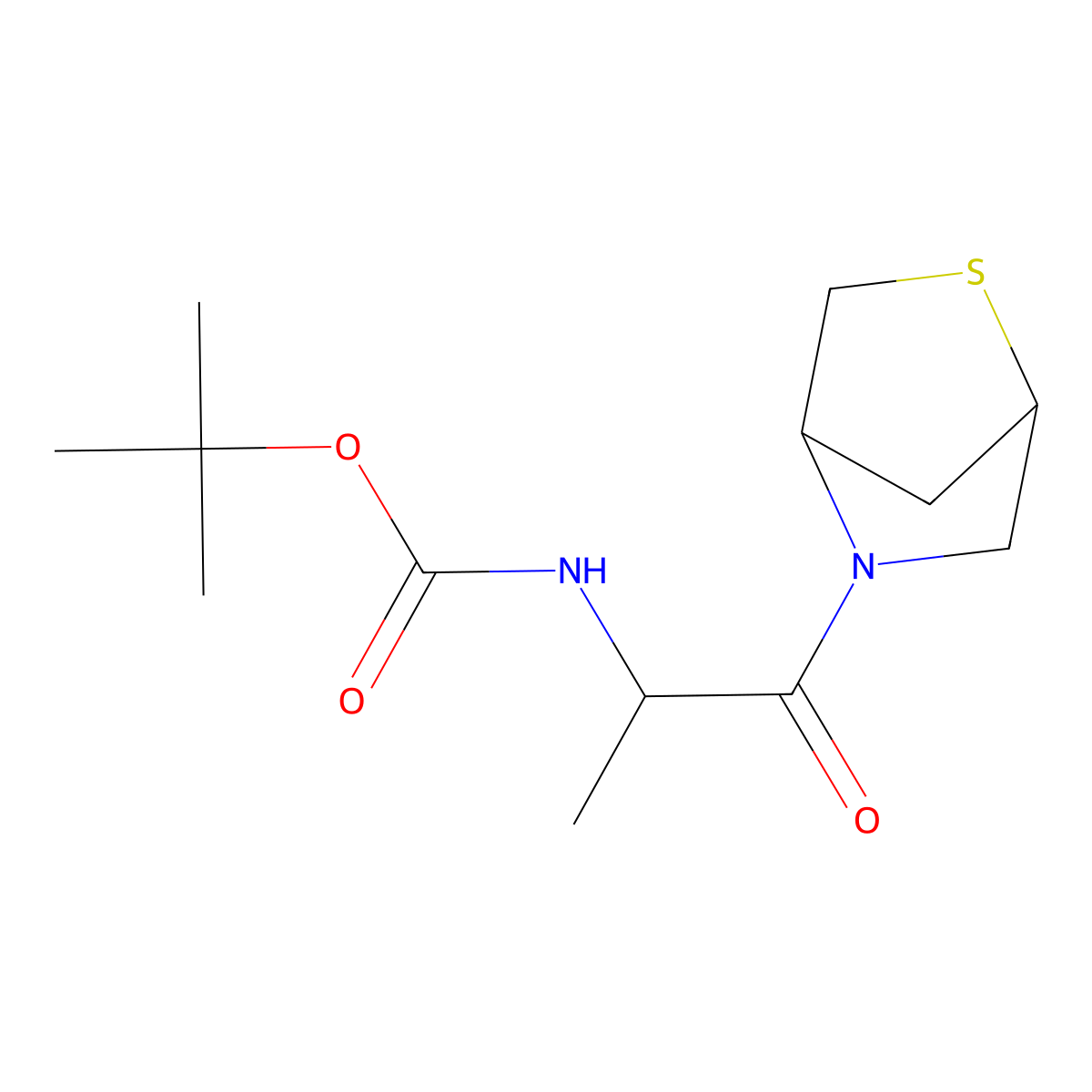 Tert-butyl (1-(2-thia-5-azabicyclo[2.2.1]heptan-5-yl)-1-oxopropan-2-yl)carbamate molecular structure, CAS 2034203-84-2
