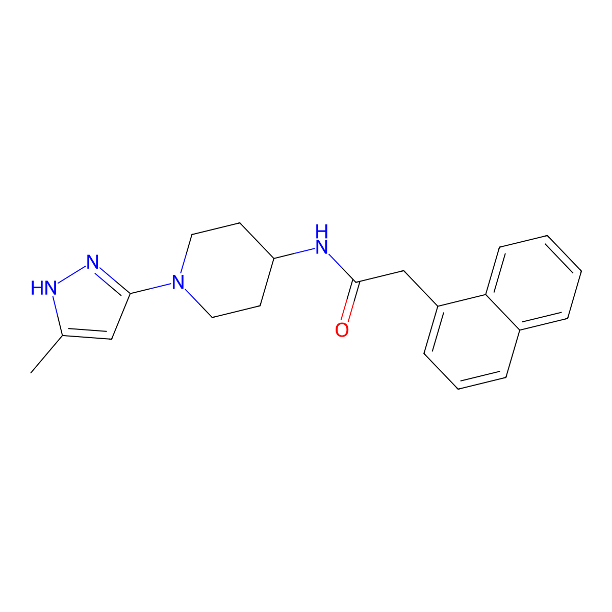N-(1-(5-methyl-1H-pyrazol-3-yl)piperidin-4-yl)-2-(naphthalen-1-yl)acetamide molecular structure, CAS 2034203-87-5