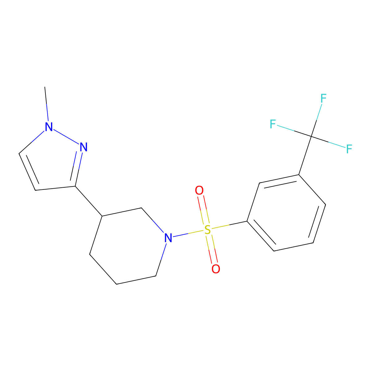 3-(1-methyl-1H-pyrazol-3-yl)-1-((3-(trifluoromethyl)phenyl)sulfonyl)piperidine molecular structure, CAS 2034203-91-1