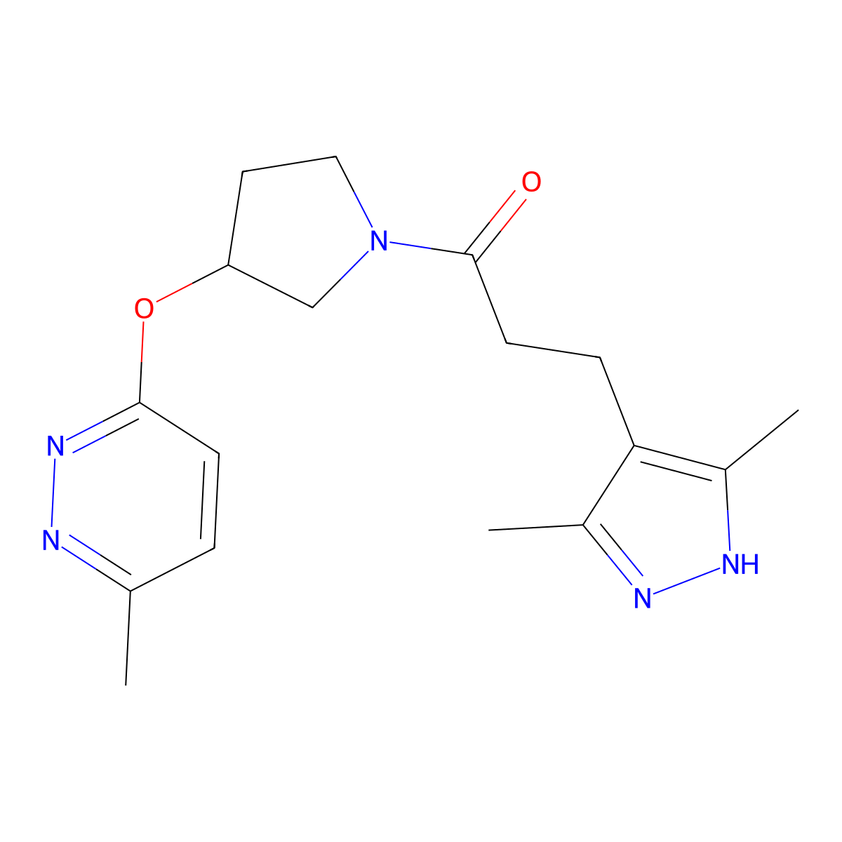 3-(3,5-dimethyl-1H-pyrazol-4-yl)-1-(3-((6-methylpyridazin-3-yl)oxy)pyrrolidin-1-yl)propan-1-one molecular structure, CAS 2034203-95-5