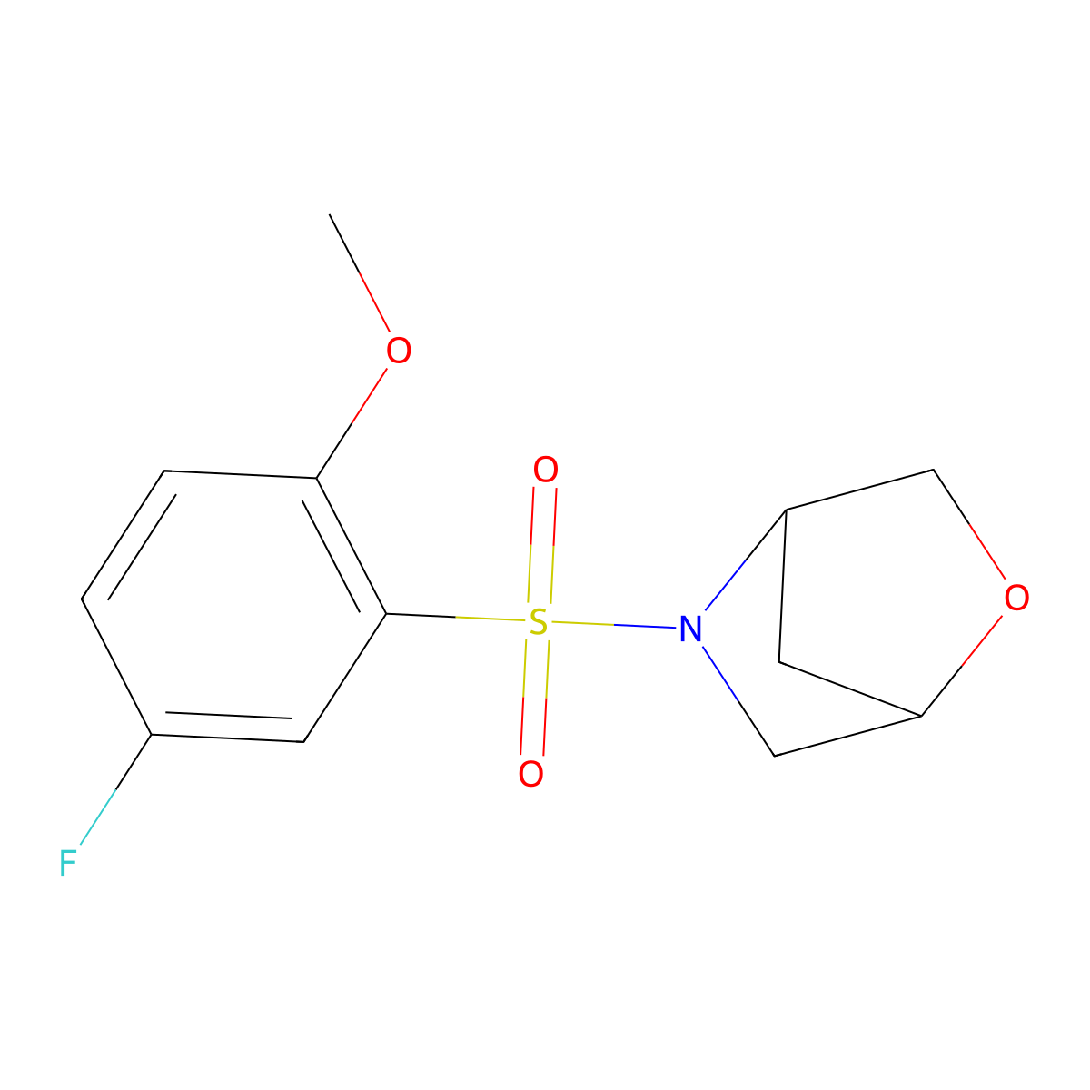 5-((5-Fluoro-2-methoxyphenyl)sulfonyl)-2-oxa-5-azabicyclo[2.2.1]heptane molecular structure, CAS 2034203-96-6