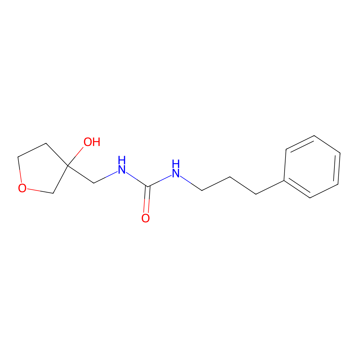 1-((3-Hydroxytetrahydrofuran-3-yl)methyl)-3-(3-phenylpropyl)urea molecular structure, CAS 2034203-98-8