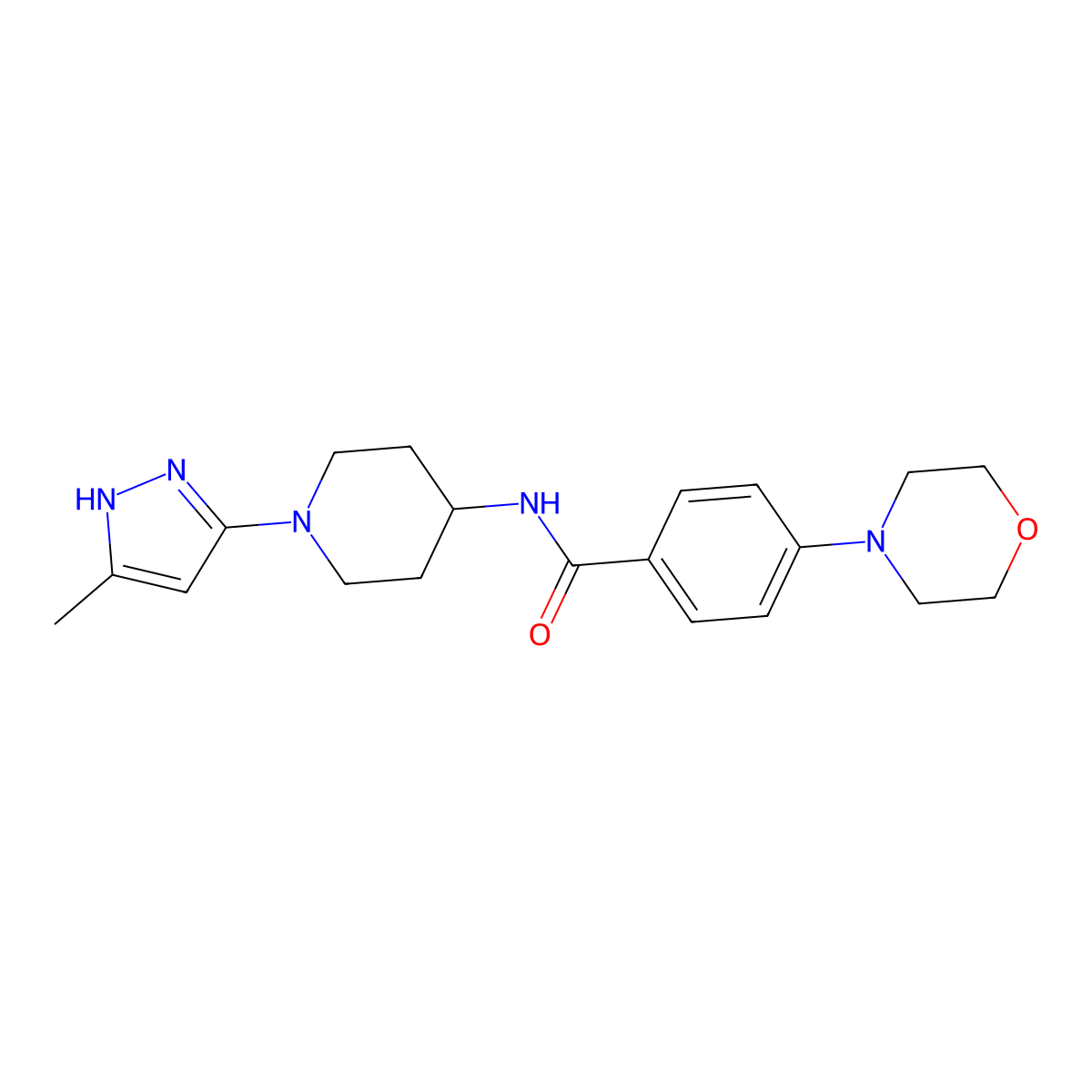 N-(1-(5-methyl-1H-pyrazol-3-yl)piperidin-4-yl)-4-morpholinobenzamide molecular structure, CAS 2034203-99-9