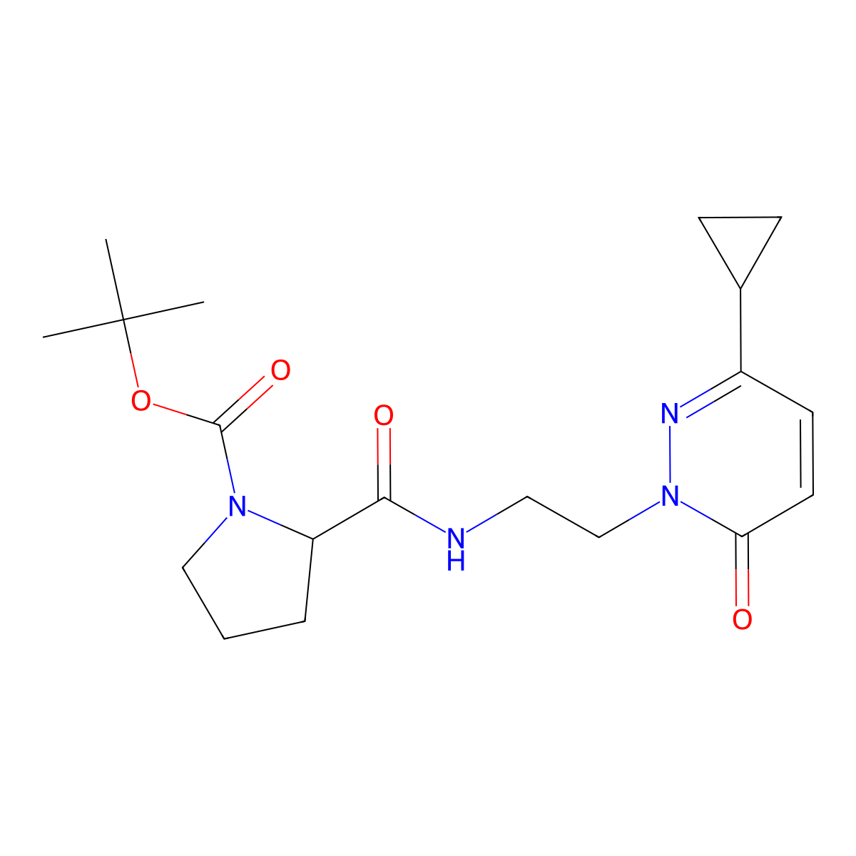 tert-butyl 2-((2-(3-cyclopropyl-6-oxopyridazin-1(6H)-yl)ethyl)carbamoyl)pyrrolidine-1-carboxylate molecular structure, CAS 2034204-00-5