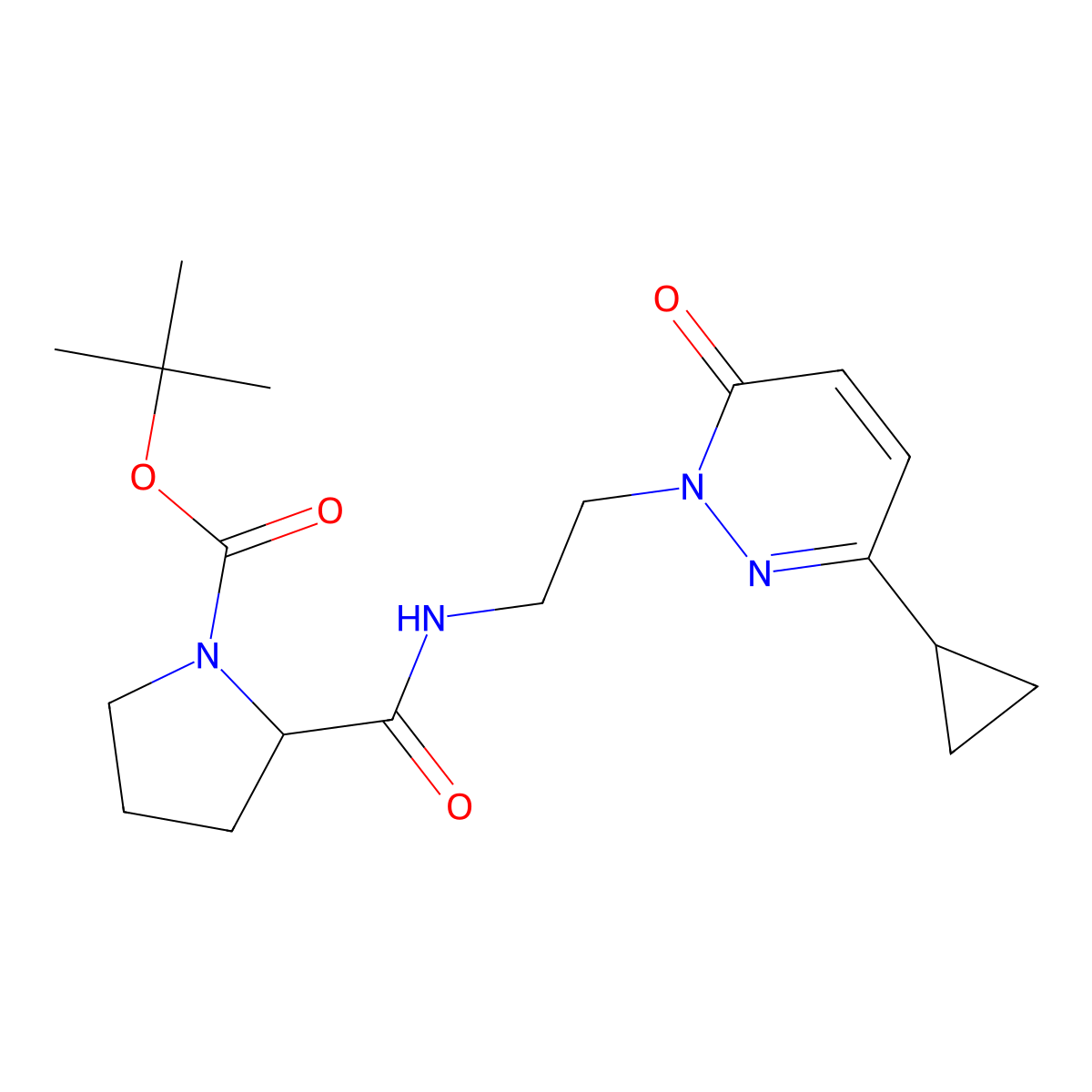 tert-butyl 2-((2-(3-cyclopropyl-6-oxopyridazin-1(6H)-yl)ethyl)carbamoyl)pyrrolidine-1-carboxylate molecular structure, CAS 2034204-00-5