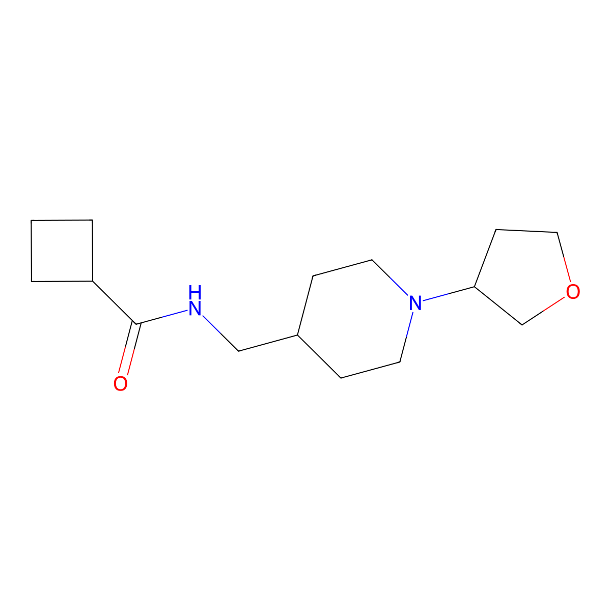 N-((1-(tetrahydrofuran-3-yl)piperidin-4-yl)methyl)cyclobutanecarboxamide molecular structure, CAS 2034204-09-4
