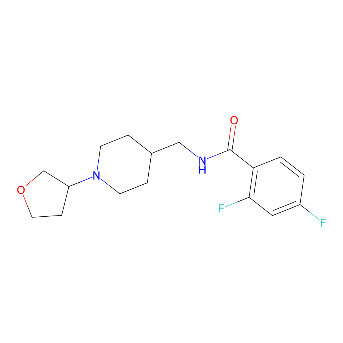 2,4-difluoro-N-((1-(tetrahydrofuran-3-yl)piperidin-4-yl)methyl)benzamide molecular structure, CAS 2034204-14-1