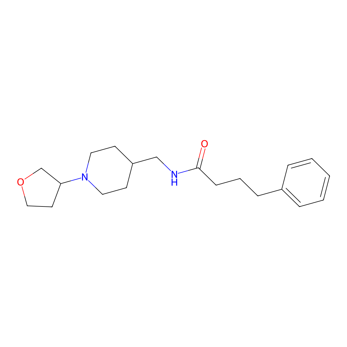 4-phenyl-N-((1-(tetrahydrofuran-3-yl)piperidin-4-yl)methyl)butanamide molecular structure, CAS 2034204-16-3