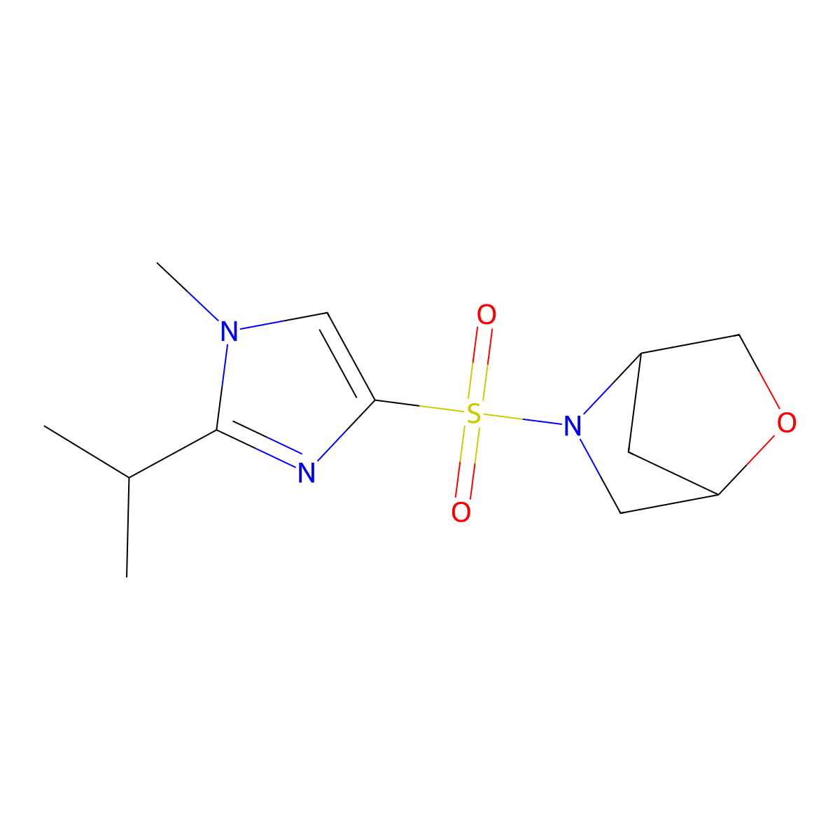 5-((2-isopropyl-1-methyl-1H-imidazol-4-yl)sulfonyl)-2-oxa-5-azabicyclo[2.2.1]heptane molecular structure, CAS 2034204-17-4