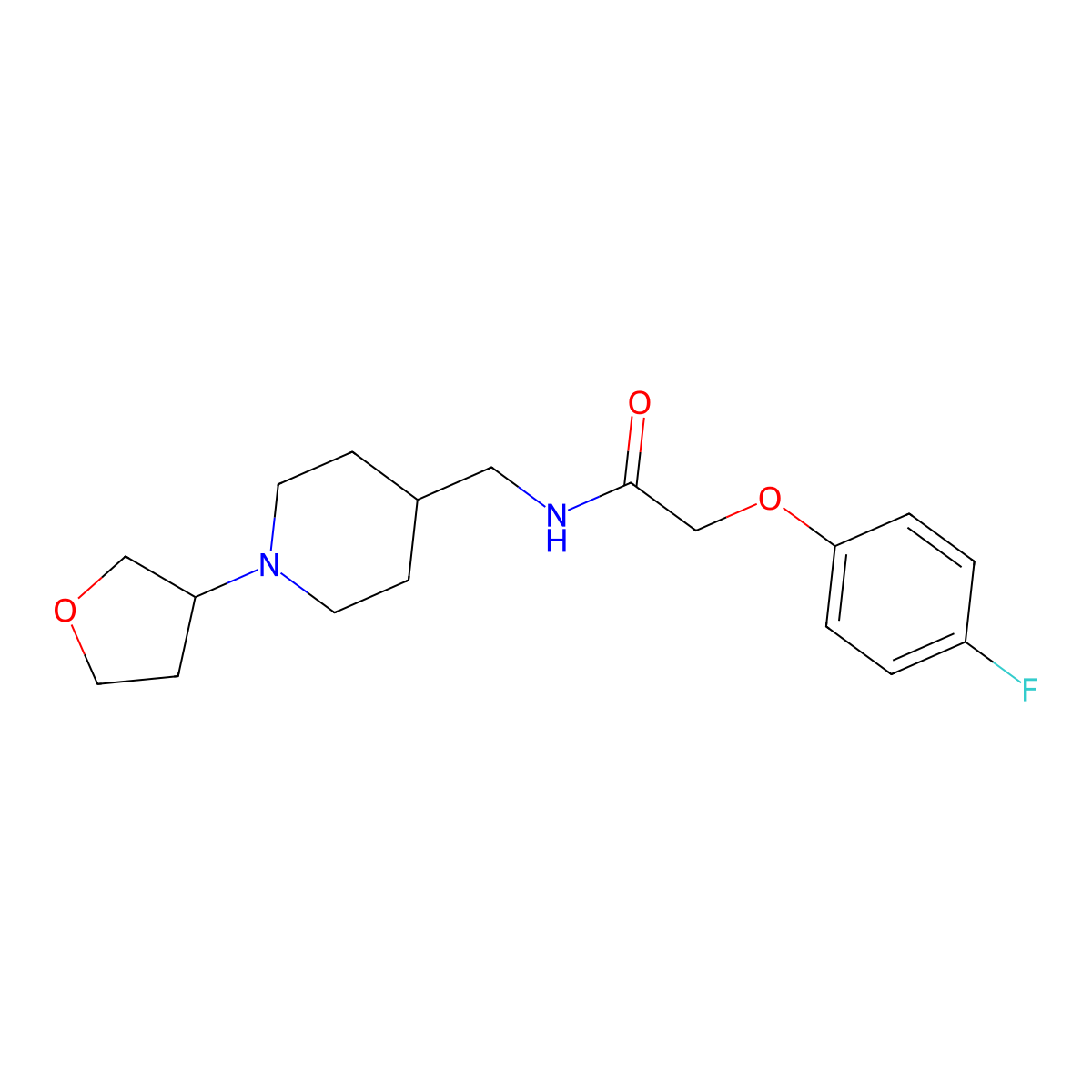 2-(4-fluorophenoxy)-N-((1-(tetrahydrofuran-3-yl)piperidin-4-yl)methyl)acetamide molecular structure, CAS 2034204-19-6