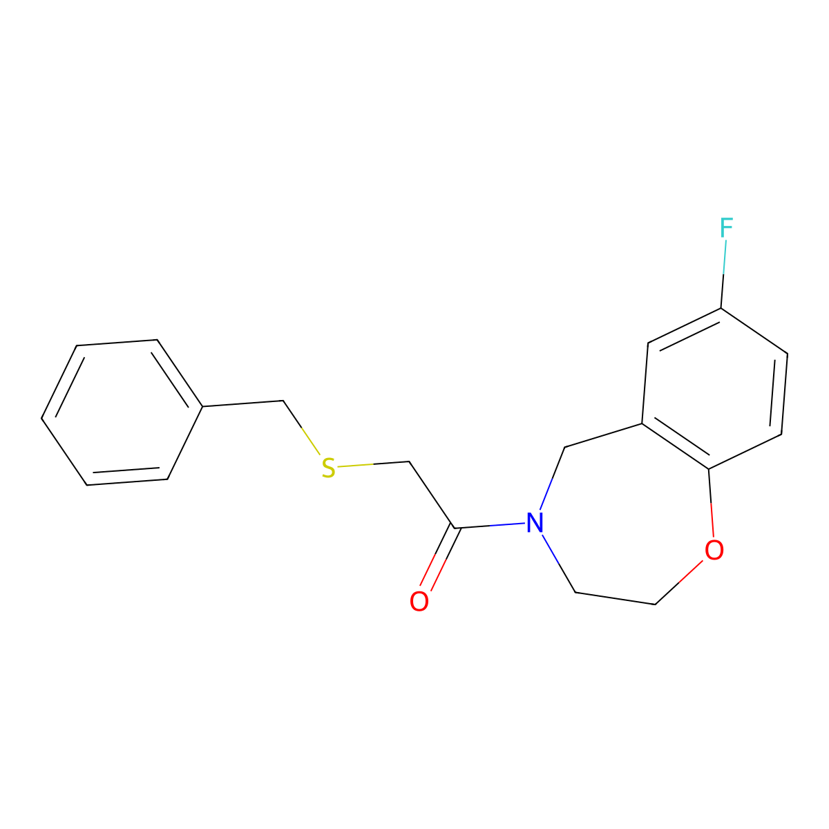 2-(benzylthio)-1-(7-fluoro-2,3-dihydrobenzo[f][1,4]oxazepin-4(5H)-yl)ethanone molecular structure, CAS 2034204-20-9