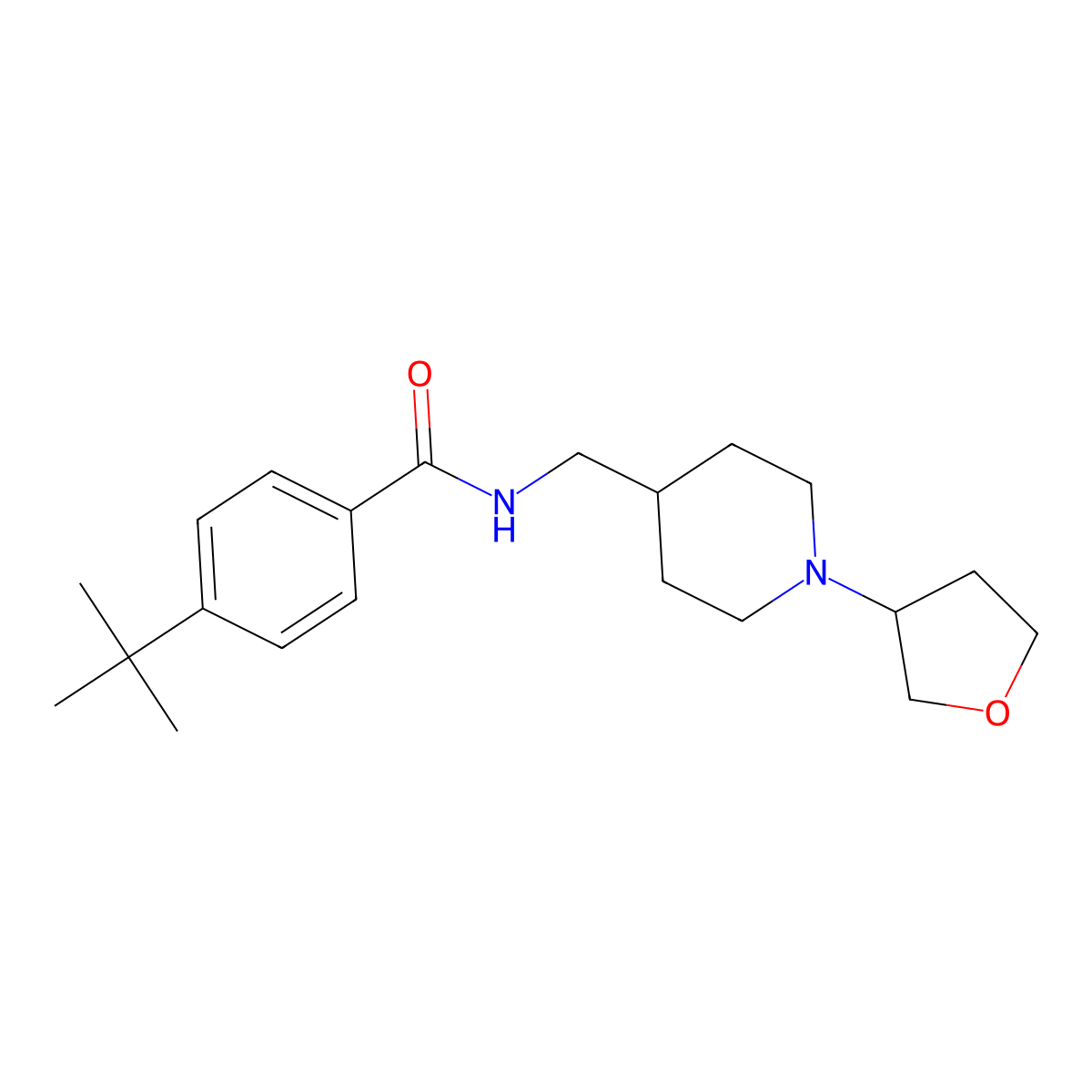 4-(tert-butyl)-N-((1-(tetrahydrofuran-3-yl)piperidin-4-yl)methyl)benzamide molecular structure, CAS 2034204-22-1