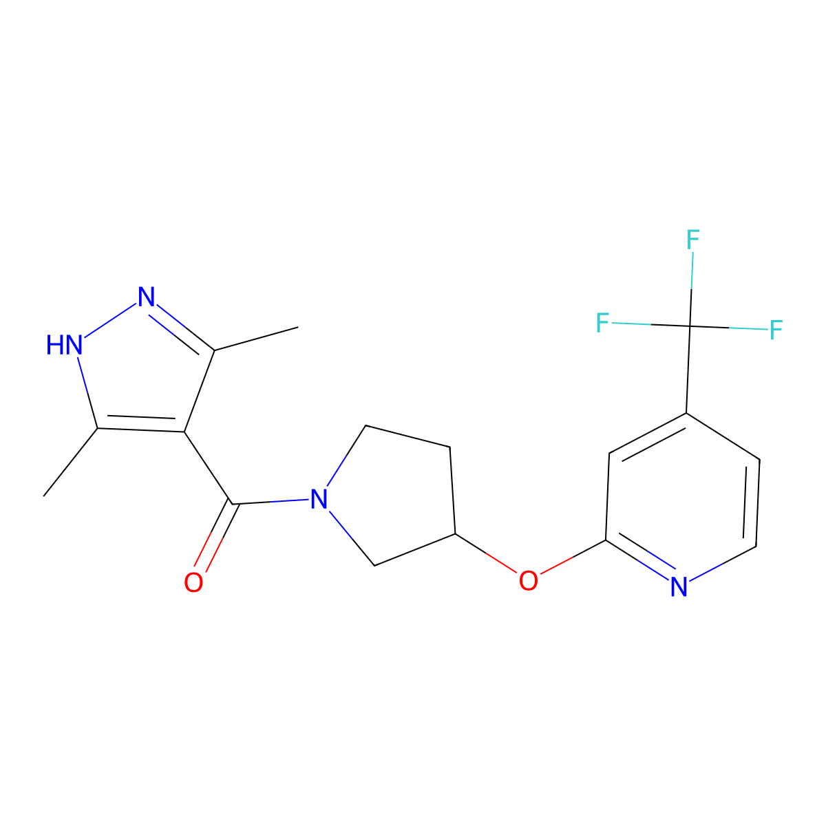 2-{[1-(3,5-dimethyl-1H-pyrazole-4-carbonyl)pyrrolidin-3-yl]oxy}-4-(trifluoromethyl)pyridine molecular structure, CAS 2034204-26-5