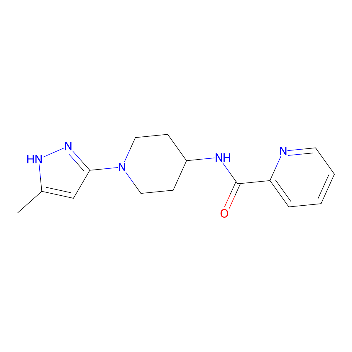 N-(1-(5-methyl-1H-pyrazol-3-yl)piperidin-4-yl)picolinamide molecular structure, CAS 2034204-28-7