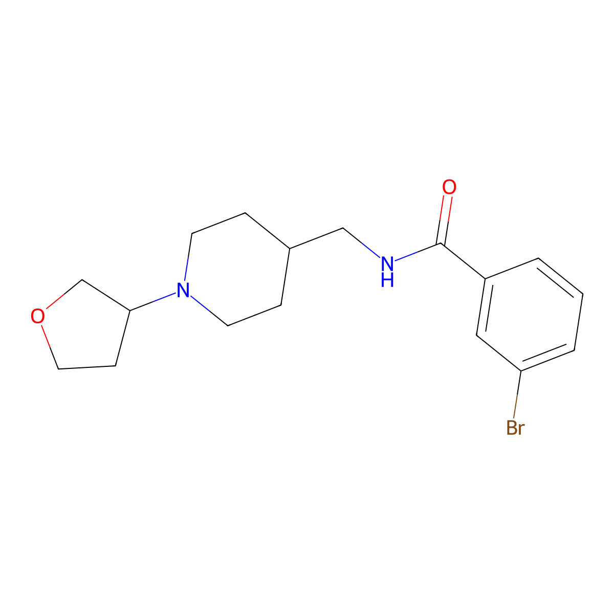 3-bromo-N-((1-(tetrahydrofuran-3-yl)piperidin-4-yl)methyl)benzamide molecular structure, CAS 2034204-29-8