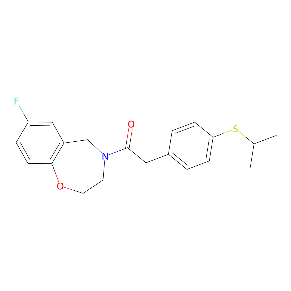 1-(7-fluoro-2,3-dihydrobenzo[f][1,4]oxazepin-4(5H)-yl)-2-(4-(isopropylthio)phenyl)ethanone molecular structure, CAS 2034204-30-1