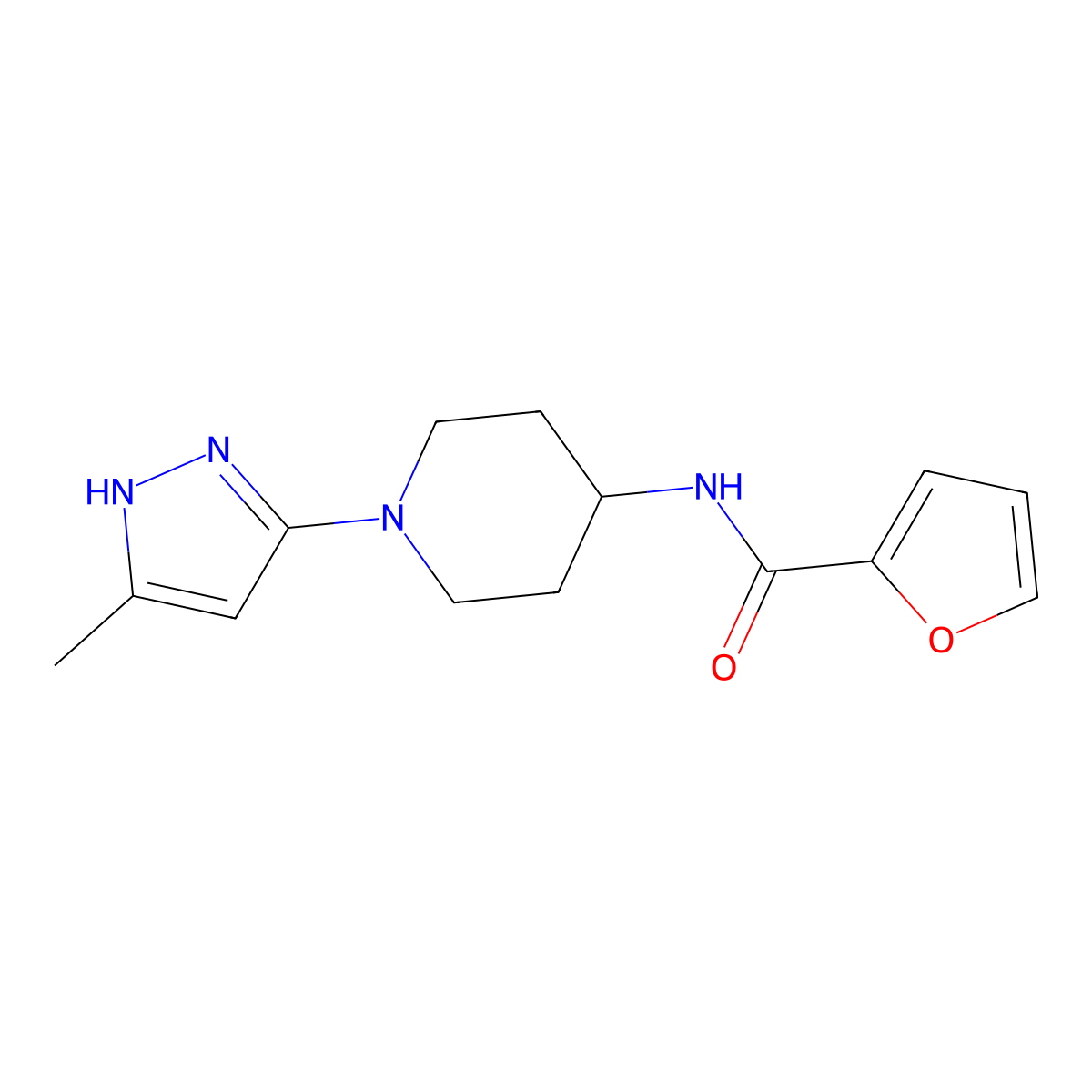 N-[1-(5-methyl-1H-pyrazol-3-yl)piperidin-4-yl]furan-2-carboxamide molecular structure, CAS 2034204-35-6