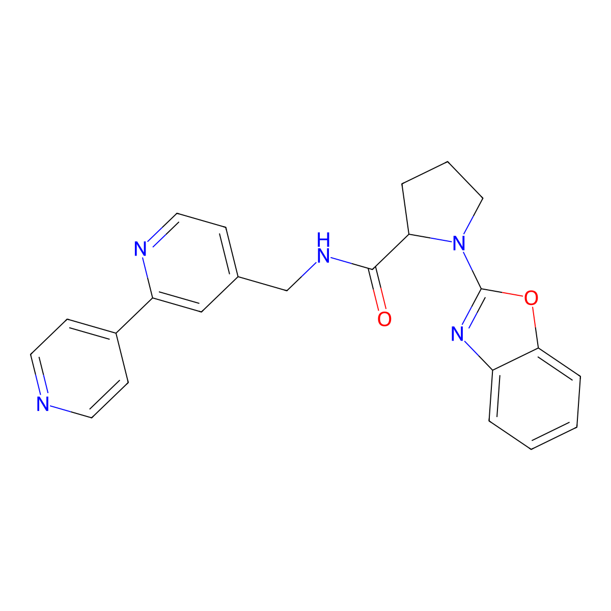 1-(1,3-benzoxazol-2-yl)-N-({[2,4'-bipyridine]-4-yl}methyl)pyrrolidine-2-carboxamide molecular structure, CAS 2034204-43-6