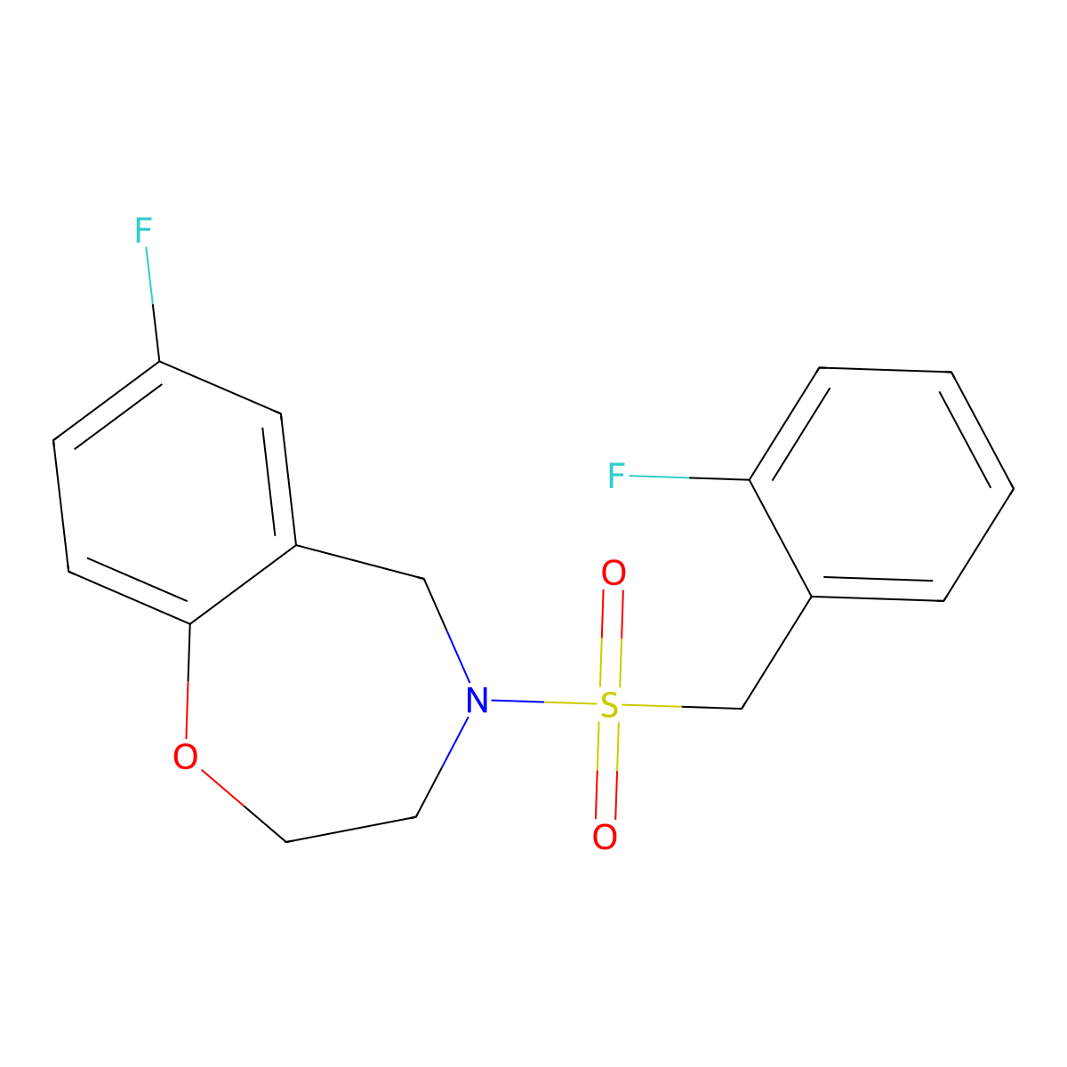 7-Fluoro-4-((2-fluorobenzyl)sulfonyl)-2,3,4,5-tetrahydrobenzo[f][1,4]oxazepine molecular structure, CAS 2034204-49-2