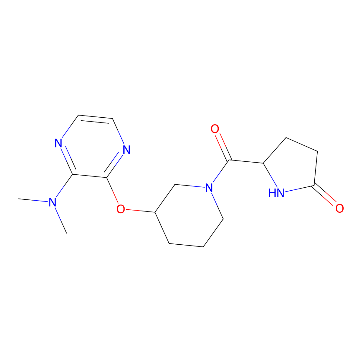 5-(3-{[3-(Dimethylamino)pyrazin-2-yl]oxy}piperidine-1-carbonyl)pyrrolidin-2-one molecular structure, CAS 2034204-50-5
