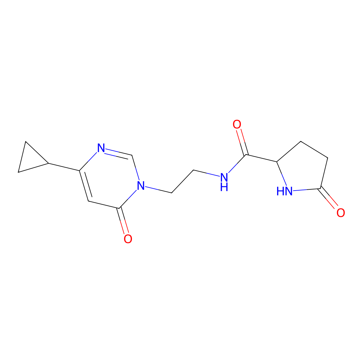 N-(2-(4-cyclopropyl-6-oxopyrimidin-1(6H)-yl)ethyl)-5-oxopyrrolidine-2-carboxamide molecular structure, CAS 2034204-51-6