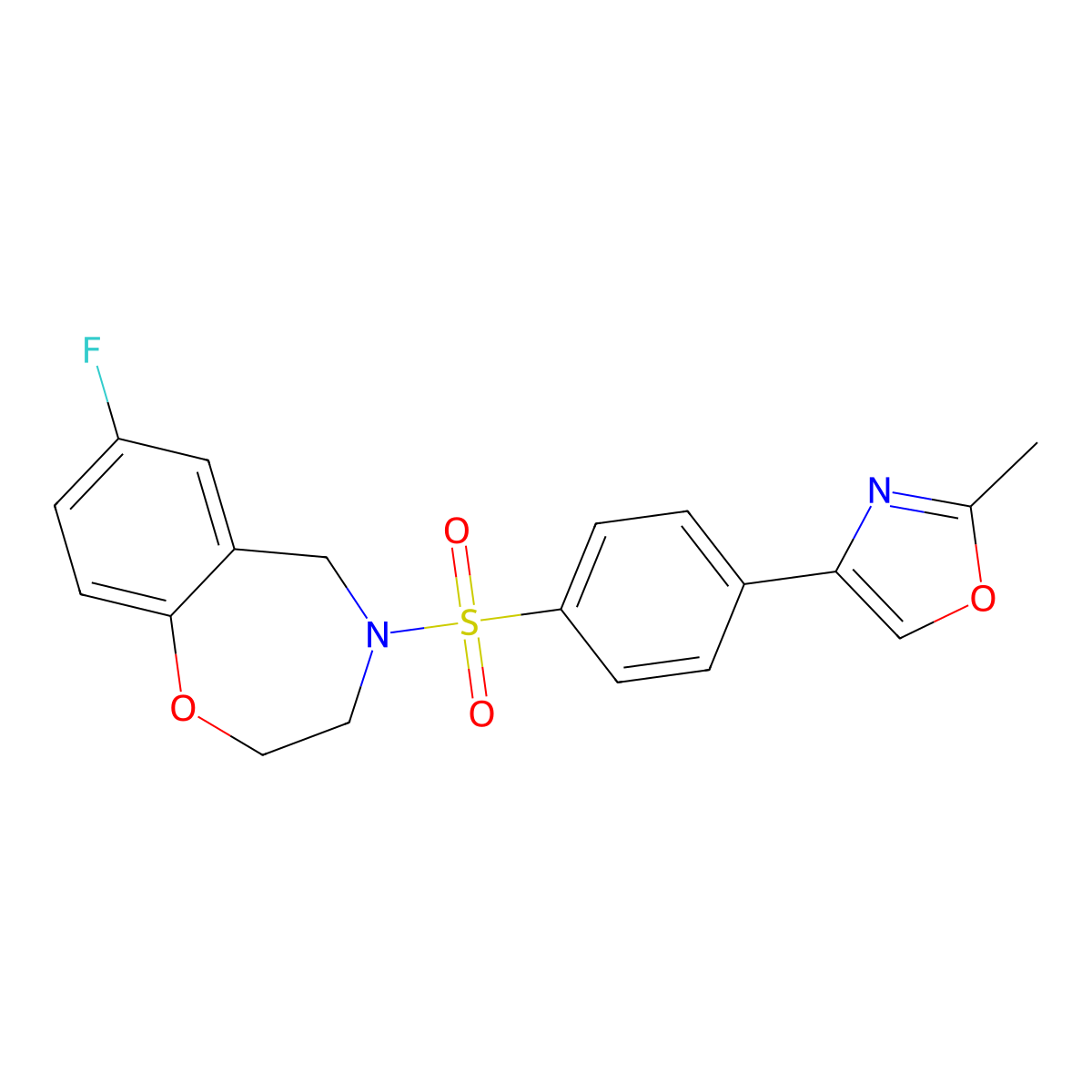 7-Fluoro-4-((4-(2-methyloxazol-4-yl)phenyl)sulfonyl)-2,3,4,5-tetrahydrobenzo[f][1,4]oxazepine molecular structure, CAS 2034204-54-9