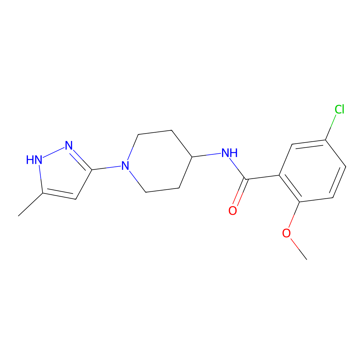 5-chloro-2-methoxy-N-[1-(5-methyl-1H-pyrazol-3-yl)piperidin-4-yl]benzamide molecular structure, CAS 2034204-55-0