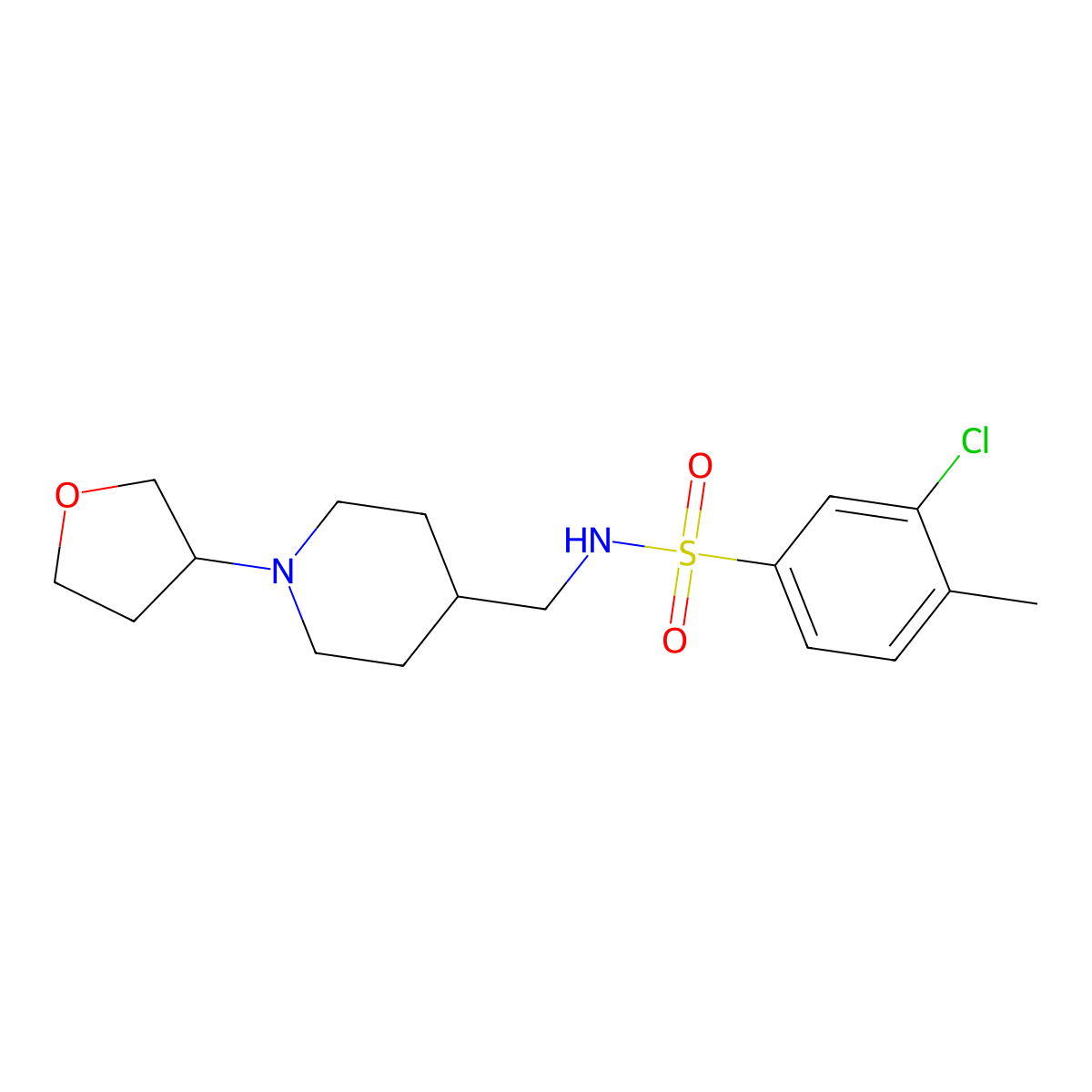 3-chloro-4-methyl-N-((1-(tetrahydrofuran-3-yl)piperidin-4-yl)methyl)benzenesulfonamide molecular structure, CAS 2034204-59-4