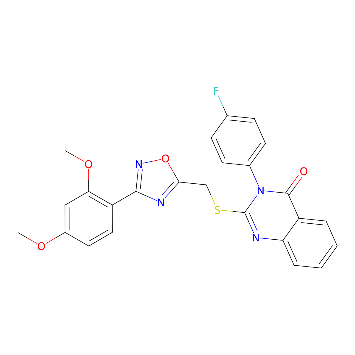 2-(((3-(2,4-dimethoxyphenyl)-1,2,4-oxadiazol-5-yl)methyl)thio)-3-(4-fluorophenyl)quinazolin-4(3H)-one molecular structure, CAS 2034204-64-1
