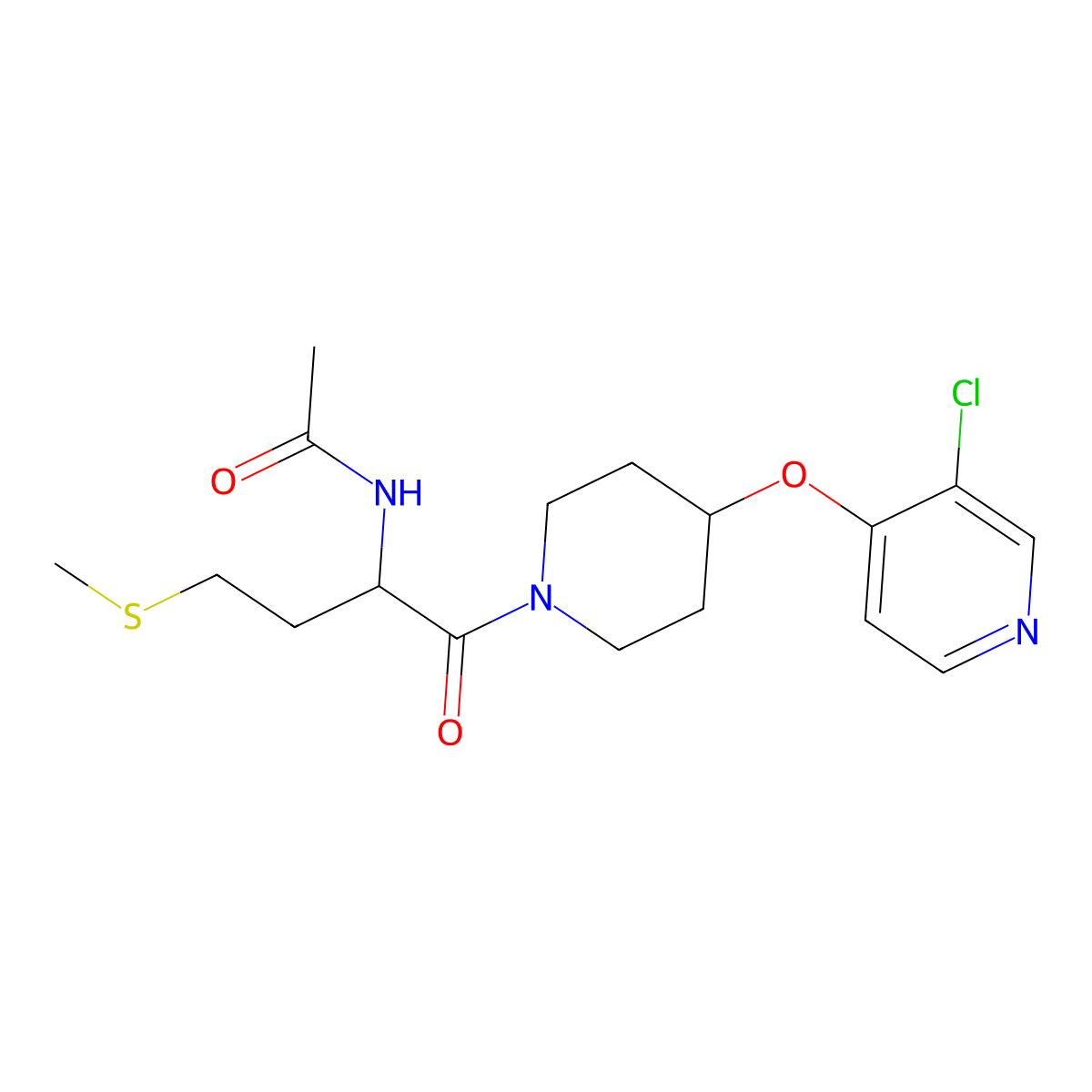 N-(1-(4-((3-chloropyridin-4-yl)oxy)piperidin-1-yl)-4-(methylthio)-1-oxobutan-2-yl)acetamide molecular structure, CAS 2034204-65-2