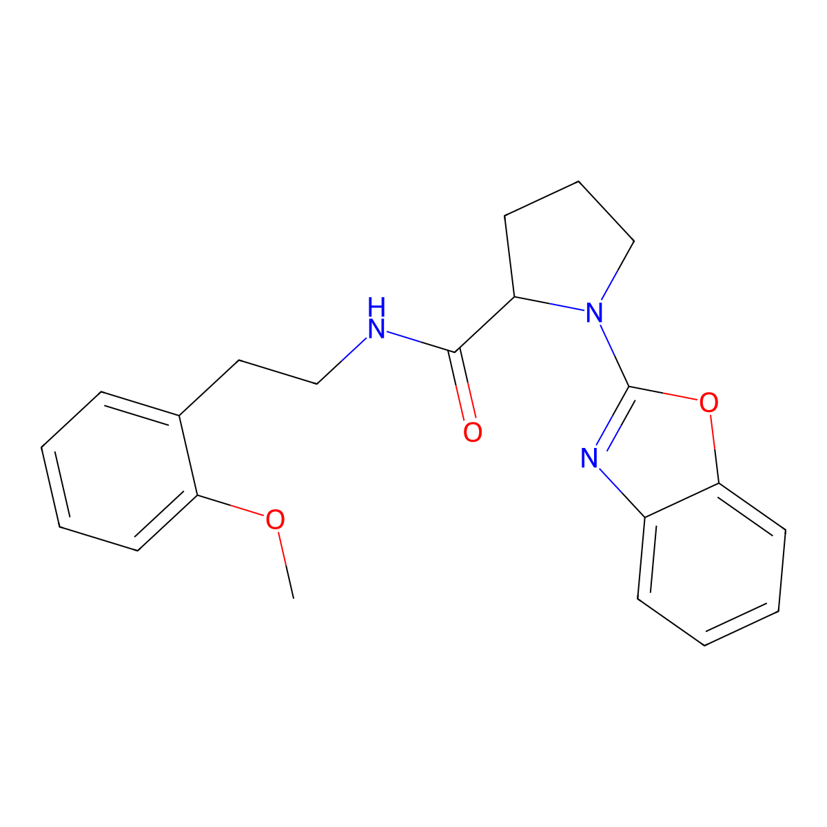 1-(benzo[d]oxazol-2-yl)-N-(2-methoxyphenethyl)pyrrolidine-2-carboxamide molecular structure, CAS 2034204-66-3