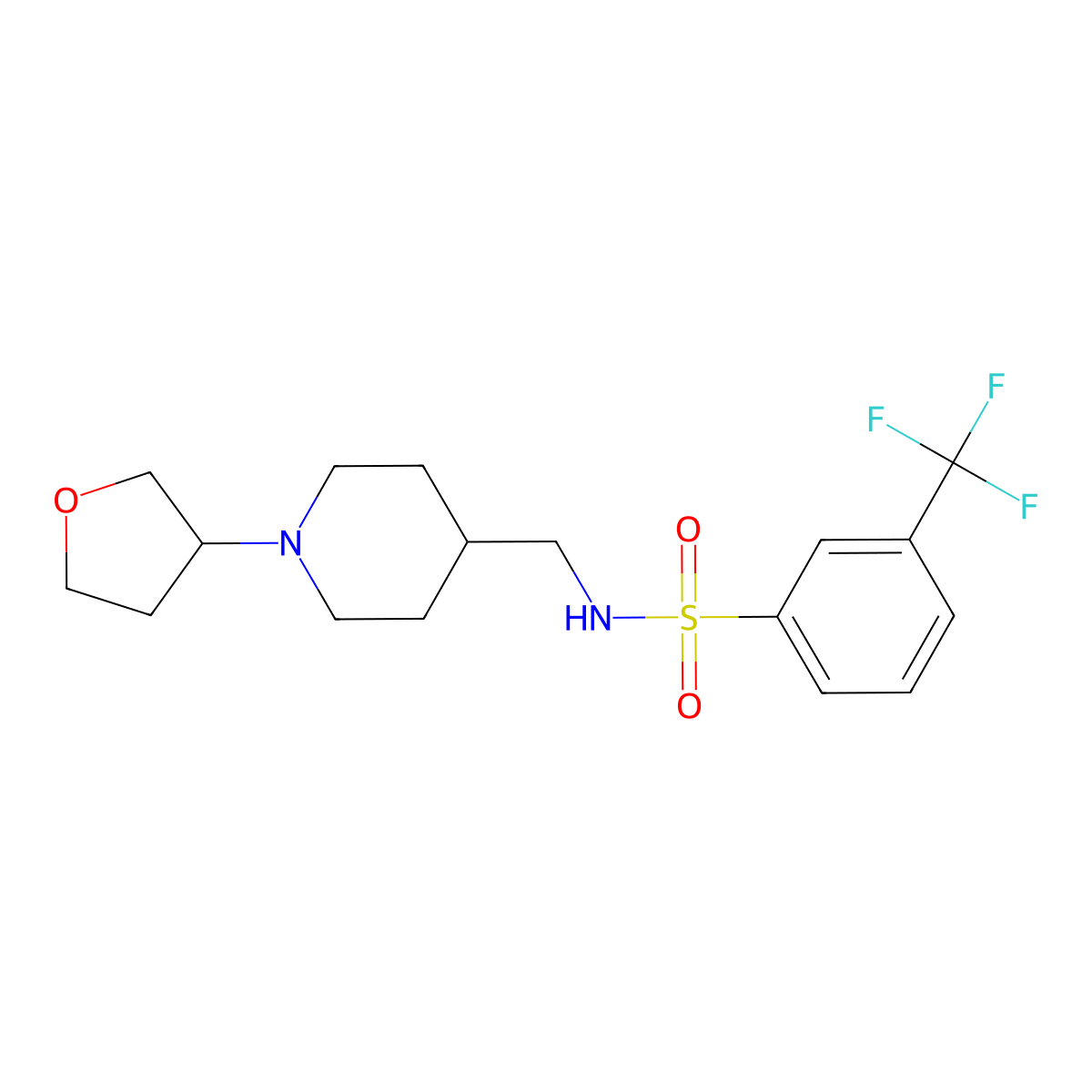 N-((1-(tetrahydrofuran-3-yl)piperidin-4-yl)methyl)-3-(trifluoromethyl)benzenesulfonamide molecular structure, CAS 2034204-68-5