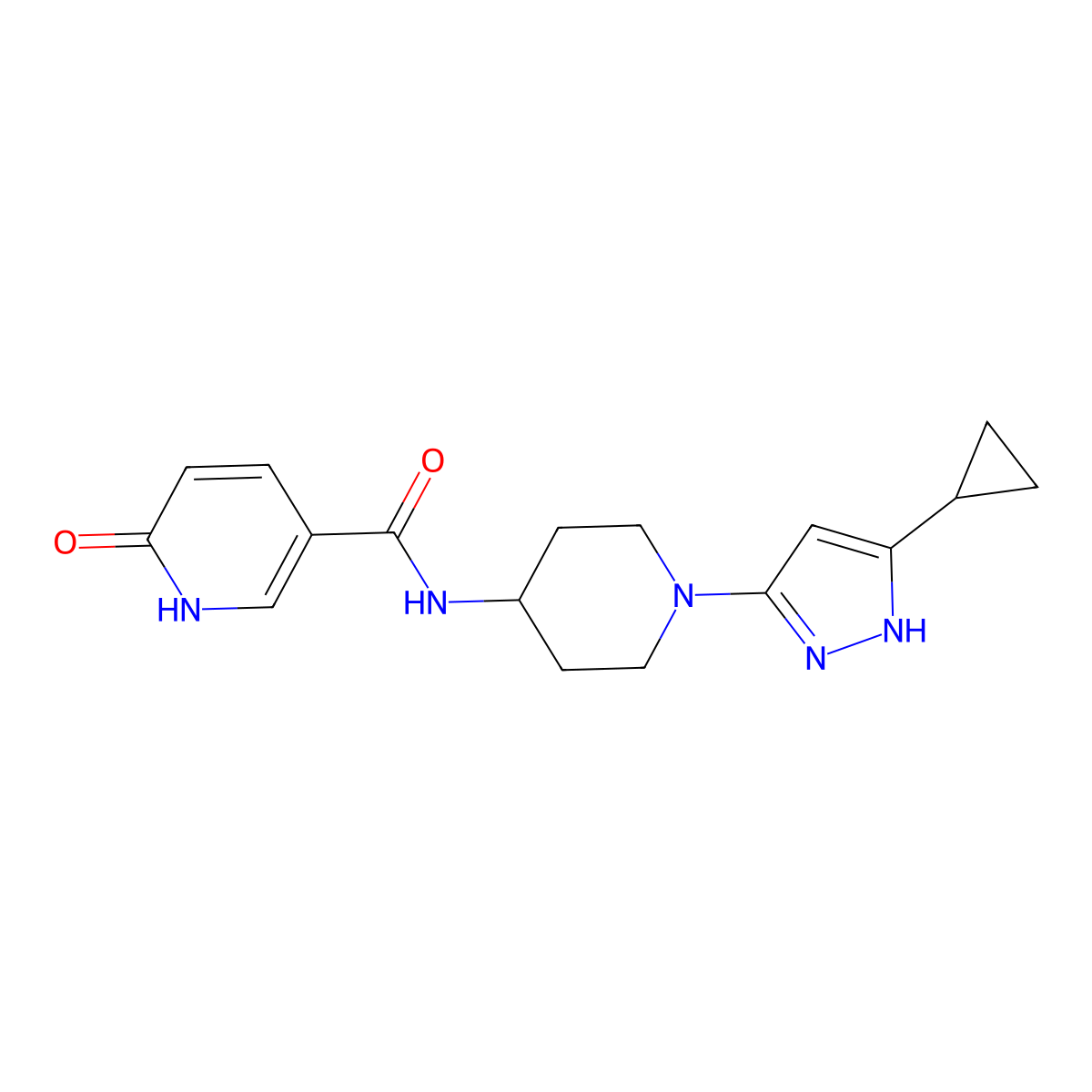 N-(1-(5-cyclopropyl-1H-pyrazol-3-yl)piperidin-4-yl)-6-oxo-1,6-dihydropyridine-3-carboxamide molecular structure, CAS 2034204-69-6