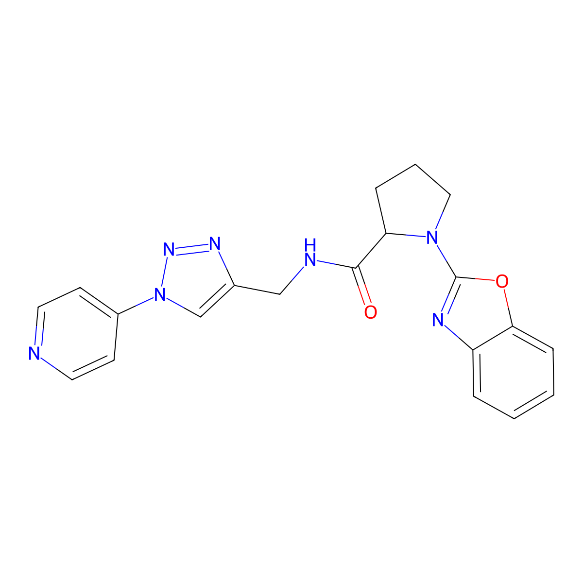1-(1,3-benzoxazol-2-yl)-N-{[1-(pyridin-4-yl)-1H-1,2,3-triazol-4-yl]methyl}pyrrolidine-2-carboxamide molecular structure, CAS 2034204-71-0